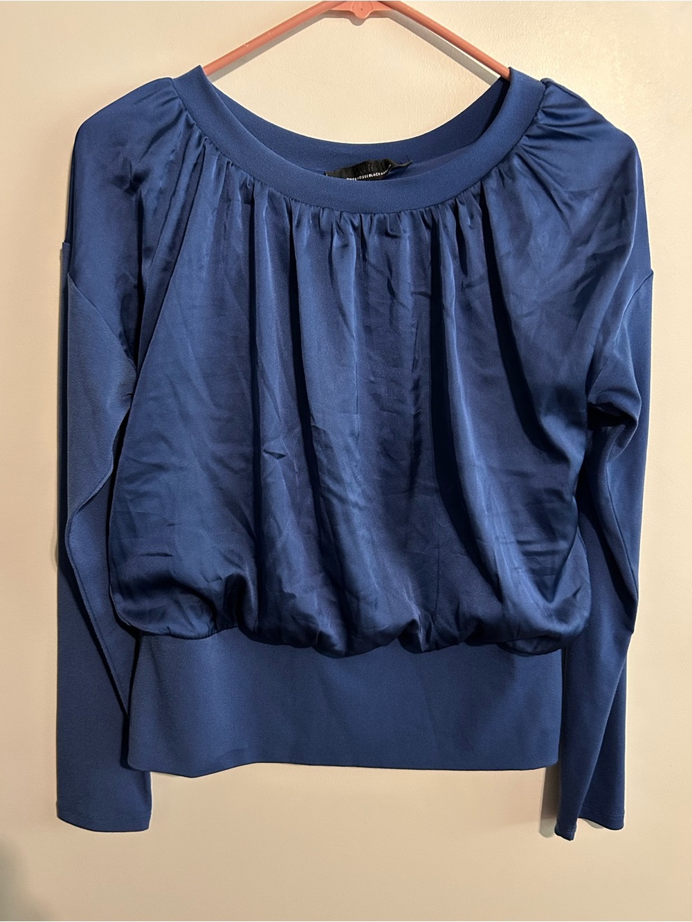 White House Black Market Navy Satin Blouse